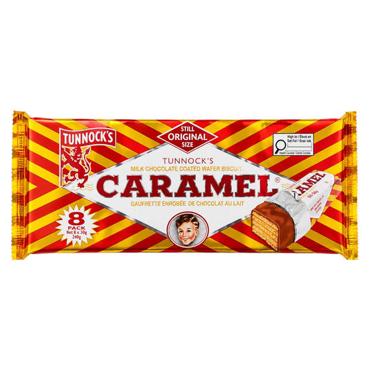 Tunnock’s Milk Chocolate Coated Caramel Wafer Biscuits - 8 pack x 30g